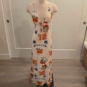 Paperheart Cream colored Fruit-Print Maxi Dress w/ tie back size XL NWOT